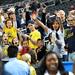 Michigan fans cheer for a chance at Final Four tickets during an open practice at the Georgia Dome in Atlanta on Friday, April 5, 2015. Melanie Maxwell I AnnArbor.com